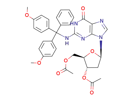 Molecular Structure of 105821-12-3 (Guanosine, N-[bis(4-methoxyphenyl)phenylmethyl]-2'-deoxy-,
3',5'-diacetate)