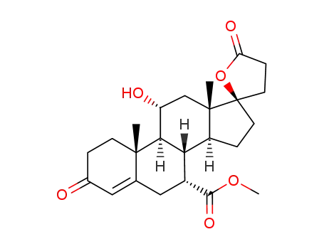 Molecular Structure of 192704-56-6 (Pregn-4-ene-7,21-dicarboxylicacid, 11,17-dihydroxy-3-oxo-, g-lactone, methyl ester, (7a,11a,17a)-)