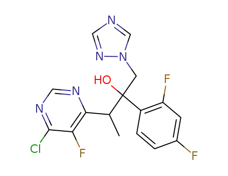 Molecular Structure of 188416-35-5 ((2R,3S/2S,3R)-3-(4-Chloro-5-fluoro-6-pyrimidinyl)-2-(2,4-difluorophenyl)butan-2-ol hydrochloride)