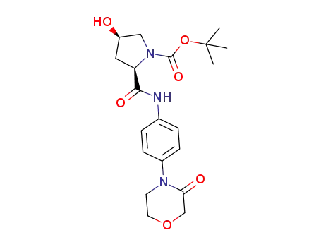 Molecular Structure of 773889-47-7 (1-Pyrrolidinecarboxylic acid,
4-hydroxy-2-[[[4-(3-oxo-4-morpholinyl)phenyl]amino]carbonyl]-,
1,1-dimethylethyl ester, (2R,4R)-)