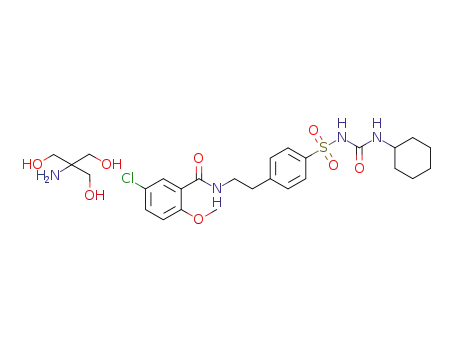 Molecular Structure of 873552-77-3 (Benzamide,
5-chloro-N-[2-[4-[[[(cyclohexylamino)carbonyl]amino]sulfonyl]phenyl]ethyl
]-2-methoxy-, compd. with 2-amino-2-(hydroxymethyl)-1,3-propanediol
(1:1))
