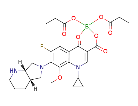 (4aS-cis)-1-cyclopropyl-7-(2,8 diazabicyclo[4.3.0]non-8-yl)-6-fluoro-8-methoxy-4-oxo-1,4-dihydro-3-quinoline carboxylic aid-O3,O4-bis(propyloxy-O)borate.