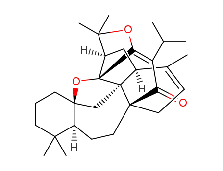 Molecular Structure of 142132-39-6 (8H,14H-13a,14b-Epoxy-7a,1-ethanylylidene-3H-benzo[4',5']cyclohept[1',2':7,7a]indeno[1,2-c]furan-16-one,3a,4,4a,7,9,9a,10,11,12,13-decahydro-3,3,5,10,10-pentamethyl-17-(1-methylethyl)-,(3aR,4aR,7aR,9aS,13aS,14aS,14bR)- (9CI))