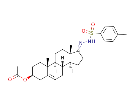Molecular Structure of 89359-48-8 (17-{2-[(4-methylphenyl)sulfonyl]hydrazinylidene}androst-5-en-3-yl acetate)