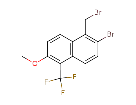 Molecular Structure of 122670-66-0 (2-Bromo-1-(bromomethyl)-6-methoxy-5-(trifluoromethyl)naphthalene)