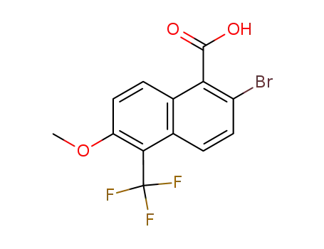 Molecular Structure of 122670-62-6 (2-Bromo-6-methoxy-5-(trifluoromethyl)-1-naphthoic acid)