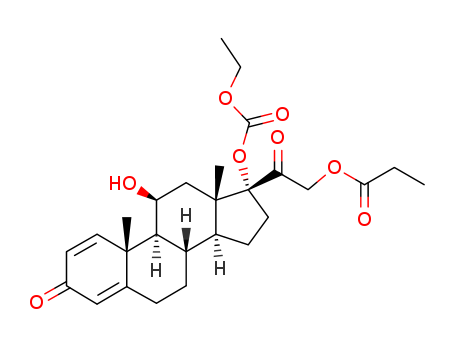 Pregna-1,4-diene-3,20-dione,17-[(ethoxycarbonyl)oxy]-11-hydroxy-21-(1-oxopropoxy)-, (11b)-