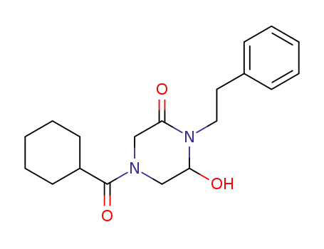 Molecular Structure of 87693-75-2 (Piperazinone, 4-(cyclohexylcarbonyl)-6-hydroxy-1-(2-phenylethyl)-)