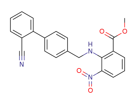Molecular Structure of 139481-28-0 (BENZOIC ACID, 2-[[(2'-CYANO[1,1'-BIPHENYL]-4-YL)METHYL]AMINO]-3-NITRO-METHYL ESTER)