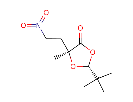 Molecular Structure of 104194-10-7 (1,3-Dioxolan-4-one, 2-(1,1-dimethylethyl)-5-methyl-5-(2-nitroethyl)-,  (2R-trans)-)