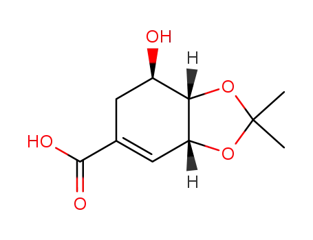 Molecular Structure of 90927-40-5 (1-cyclohexene-1-carboxylic acid-5-hydroxy-3,4-isopropylidine-dioxy)