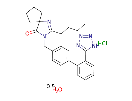 2-n-butyl-4-spirocyclopentane-1-[(2'-(tetrazol-5-yl)biphenyl-4-yl)methyl]-2-imidazolin-5-one hydrochloride hemihydrate