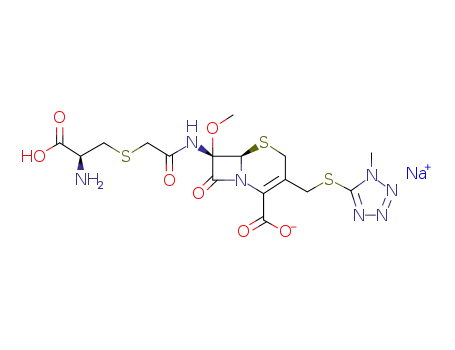 Molecular Structure of 75498-96-3 ((6r-(6-alpha,7-alpha))-7-((((2-amino-2-carboxyethyl)thio)acetyl)amino)-7-methoxy-3-(((1-methyl-1h-tetrazol-5-yl)thio)methyl)-8-oxo-5-thia-1-azabicyclo(4.2.0)oct-2-ene-2-carboxylic acid monosodium salt)