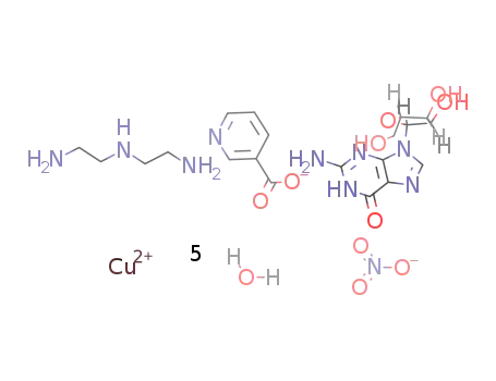 [Cu(diethylenetriamine)(nicotinic acid-H)(N7-guanosine)(NO3)]*5H2O