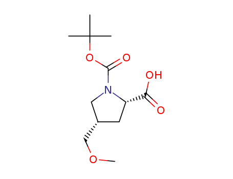 Molecular Structure of 1378388-16-9 ((2S,4S)-1-(tert-butoxycarbonyl)-4-(MethoxyMethyl)pyrrolidine-2-carboxylic acid)