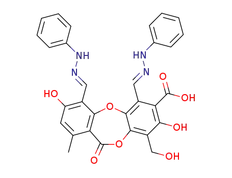 3,8-dihydroxy-9-hydroxymethyl-1-methyl-11-oxo-4,6-bis-(phenylhydrazono-methyl)-11H-dibenzo[b,e][1,4]dioxepin-7-carboxylic acid