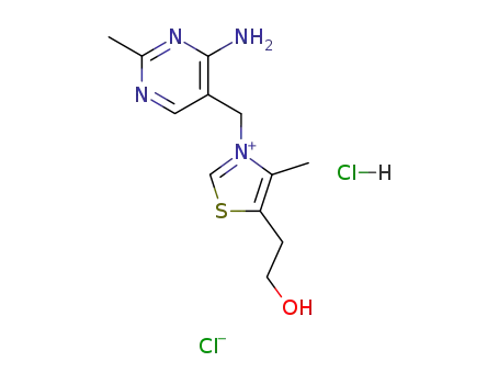 Molecular Structure of 67-03-8 (Thiazolium,3-[(4-amino-2-methyl-5-pyrimidinyl)methyl]-5-(2-hydroxyethyl)-4-methyl-chloride (1:1), hydrochloride (1:1))
