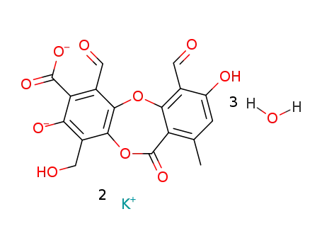 4,6-diformyl-3,8-dihydroxy-9-hydroxymethyl-1-methyl-11-oxo-11H-dibenzo[b,e][1,4]dioxepin-7-carboxylic acid ; potassium salt