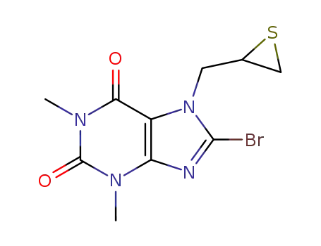 Molecular Structure of 122773-84-6 (1H-Purine-2,6-dione,
8-bromo-3,7-dihydro-1,3-dimethyl-7-(thiiranylmethyl)-)