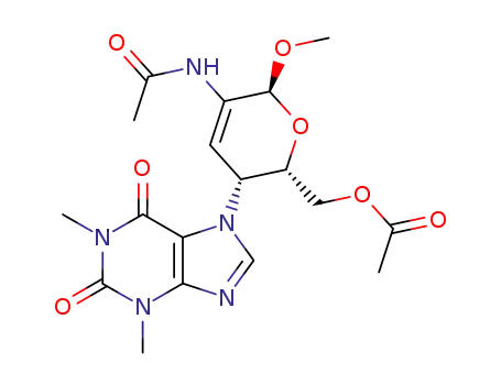 Molecular Structure of 70800-68-9 (methyl 6-O-acetyl-2-(acetylamino)-2,3,4-trideoxy-4-(1,3-dimethyl-2,6-dioxo-1,2,3,6-tetrahydro-7H-purin-7-yl)hex-2-enopyranoside)