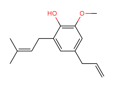 Molecular Structure of 87893-16-1 (Phenol, 2-methoxy-6-(3-methyl-2-butenyl)-4-(2-propenyl)-)