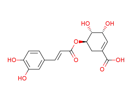 Molecular Structure of 73263-62-4 (1-Cyclohexene-1-carboxylic acid, 5-((3-(3,4-dihydroxyphenyl)-1-oxo-2-p ropenyl)oxy)-3,4-dihydroxy-, (3R-(3alpha,4alpha,5beta))-)