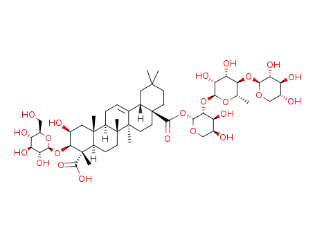 Molecular Structure of 107195-79-9 (Olean-12-ene-23,28-dioicacid, 3-(b-D-glucopyranosyloxy)-2-hydroxy-,28-(O-b-D-xylopyranosyl-(1&reg;4)-O-6-deoxy-a-L-mannopyranosyl-(1&reg;2)-b-L-arabinopyranosyl) ester, (2b,3b,4a)- (9CI))