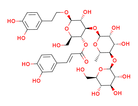 Molecular Structure of 112664-03-6 (b-D-Glucopyranoside,2-(3,4-dihydroxyphenyl)ethyl O-b-D-glucopyranosyl-(1®4)-O-6-deoxy-a-L-mannopyranosyl-(1®3)-, 4-[(2E)-3-(3,4-dihydroxyphenyl)-2-propenoate] (9CI))