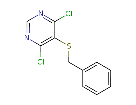 Molecular Structure of 138918-24-8 (Pyrimidine, 4,6-dichloro-5-[(phenylmethyl)thio]-)