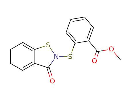 Molecular Structure of 54856-20-1 (Benzoic acid, 2-[(3-oxo-1,2-benzisothiazol-2(3H)-yl)thio]-, methyl ester)