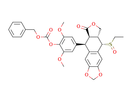 Carbonic acid benzyl ester 4-((5R,5aR,8aR,9S)-9-ethanesulfinyl-6-oxo-5,5a,6,8,8a,9-hexahydro-furo[3',4':6,7]naphtho[2,3-d][1,3]dioxol-5-yl)-2,6-dimethoxy-phenyl ester
