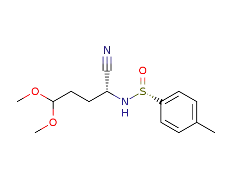 (RS,R)-(-)-(N-p-toluenesulfinyl)-2-amino-5,5-dimethoxypentanonitrile