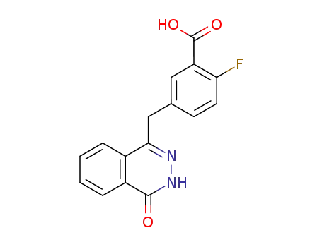 Molecular Structure of 763114-26-7 (2-fluoro-5-((4-oxo-3,4-dihydrophthalazin-1-yl)methyl)benzoic acid)