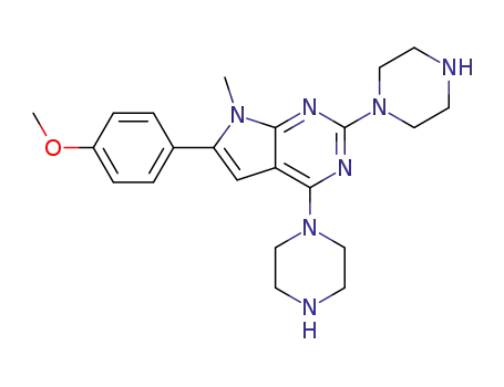 6-(4-methoxyphenyl)-7-methyl-2,4-bis-piperazin-1-yl-7H-pyrrolo[2,3-d]pyrimidine