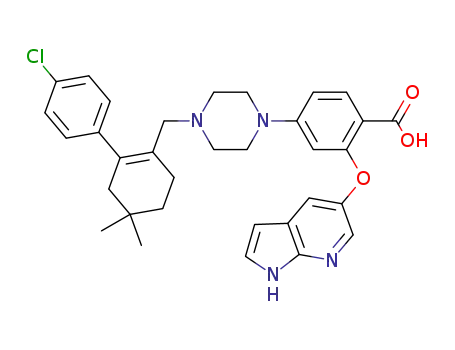 Molecular Structure of 1235865-77-6 (2-((1H-Pyrrolo[2,3-b]pyridin-5-yl)oxy)-4-(4-((4'-chloro-5,5-dimethyl-3,4,5,6-tetrahydro-[1,1'-biphenyl]-2-yl)methyl)piperazin-1-yl)benzoic acid)