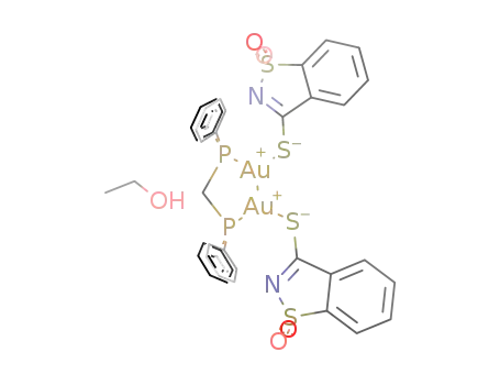μ-bis(diphenylphosphino)methane-κP,P'-bis[(1,1-dioxide-1,2-benzoisothiazol-3-thionato-κS) gold(I)] solvato ethanol