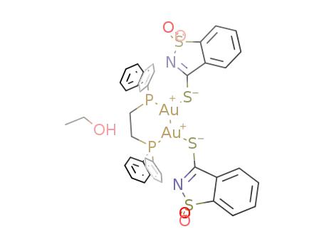 μ-bis(diphenylphosphino)ethane-κP,P'-bis[(1,1-dioxide-1,2-benzoisothiazol-3-thionato-κS) gold(I)] solvato ethanol