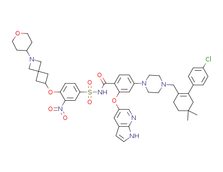 2-((1H-pyrrolo[2,3-b]pyridin-5-yl)oxy)-4-(4-((4'-chloro-5,5-dimethyl-3,4,5,6-tetrahydro-[1,1'-biphenyl]-2-yl)methyl)piperazin-1-yl)-N-((3-nitro-4-((2-(tetrahydro-2H-pyran-4-yl)-2-azaspiro[3.3]heptan-6-yl)oxy)phenyl)sulfonyl)benzamide