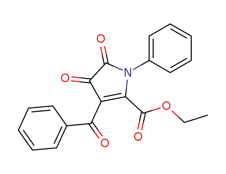 Molecular Structure of 59046-35-4 (1H-Pyrrole-2-carboxylic acid,
3-benzoyl-4,5-dihydro-4,5-dioxo-1-phenyl-, ethyl ester)