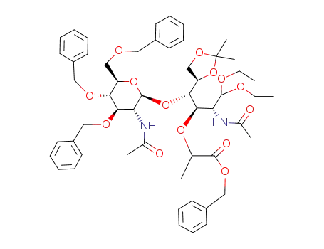 2-{(1R,2R)-2-Acetylamino-1-[(S)-((2S,3R,4R,5S,6R)-3-acetylamino-4,5-bis-benzyloxy-6-benzyloxymethyl-tetrahydro-pyran-2-yloxy)-((R)-2,2-dimethyl-[1,3]dioxolan-4-yl)-methyl]-3,3-diethoxy-propoxy}-propionic acid benzyl ester