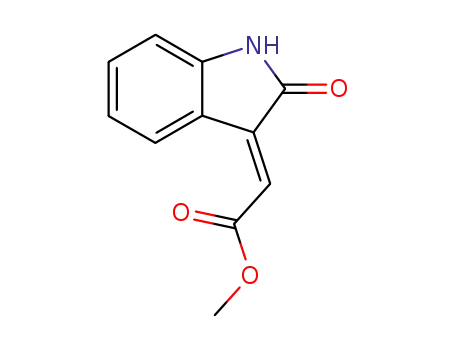 Molecular Structure of 105703-61-5 (Acetic acid, (1,2-dihydro-2-oxo-3H-indol-3-ylidene)-, methyl ester, (2E)-)