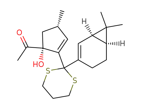 2-<(1R,4S)-1-acetyl-1-hydroxy-4-methyl-2-cyclopenten-2-yl>-2-<(1R,6S)-7,7-dimethylbicyclo<4.1.0>hept-2-en-3-yl>-1,3-dithiacyclohexane