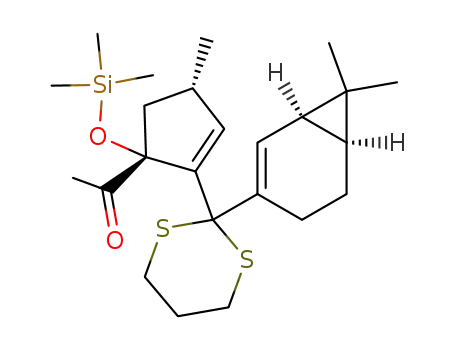 2-<(1R,4S)-1-acetyl-4-methyl-1-(trimethylsiloxy)-2-cyclopenten-2-yl>-2-<(1R,6S)-7,7-dimethylbicyclo<4.1.0>-hept-2-en-3-yl>-1,3-dithiacyclohexane