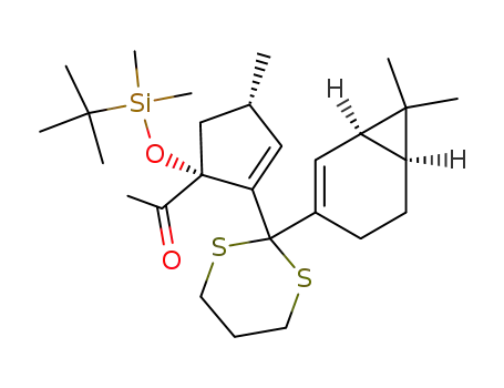2-<(1R,4S)-1-acetyl-4-methyl-1-(tertbutyldimethylsiloxy)-2-cyclopenten-2-yl>-2-<(1R,6S)-7,7-dimethylbicyclo<4.1.0>hept-2-en-3-yl>-1,3-dithiacyclohexane