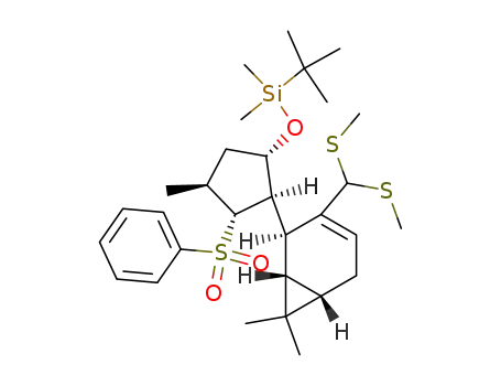 2-<(1'S,2'R,3'R,4'S')-1'-((tert-butyldimethylsilyl)oxy)-4'-methyl-3'-(phenylsulfonyl)cyclopent-2'-yl>-3-(bis(methylthio)methyl)-(1R,6S)-7,7-dimethylbicyclo<4.1.0>hept-3-ene