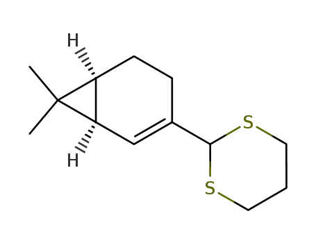 Molecular Structure of 78012-41-6 (1,3-Dithiane, 2-(7,7-dimethylbicyclo[4.1.0]hept-2-en-3-yl)-, (1R)-)
