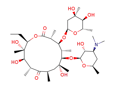 Molecular Structure of 1675-02-1 ((3R,4S,5S,6R,7R,9R,11R,12R,13R,14R)-4-[(2S,4R,5S,6S)-4,5-dihydroxy-4,6 -dimethyl-oxan-2-yl]oxy-6-[(2S,3R,4S,6R)-4-dimethylamino-3-hydroxy-6-m ethyl-oxan-2-yl]oxy-14-ethyl-7,12,13-trihydroxy-3,5,7,9,11,13-hexameth yl-1-oxacyclotetradecane-2,10-dione)