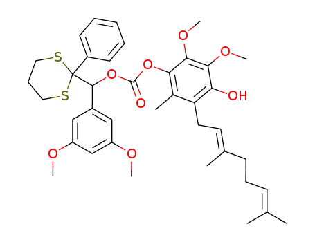 Carbonic acid (3,5-dimethoxy-phenyl)-(2-phenyl-[1,3]dithian-2-yl)-methyl ester 3-((E)-3,7-dimethyl-octa-2,6-dienyl)-4-hydroxy-5,6-dimethoxy-2-methyl-phenyl ester