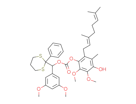 Carbonic acid (3,5-dimethoxy-phenyl)-(2-phenyl-[1,3]dithian-2-yl)-methyl ester 2-((E)-3,7-dimethyl-octa-2,6-dienyl)-4-hydroxy-5,6-dimethoxy-3-methyl-phenyl ester