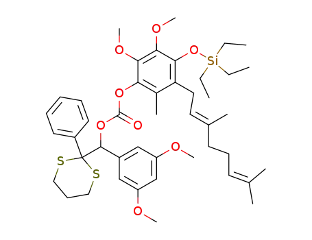Carbonic acid (3,5-dimethoxy-phenyl)-(2-phenyl-[1,3]dithian-2-yl)-methyl ester 3-((E)-3,7-dimethyl-octa-2,6-dienyl)-5,6-dimethoxy-2-methyl-4-triethylsilanyloxy-phenyl ester